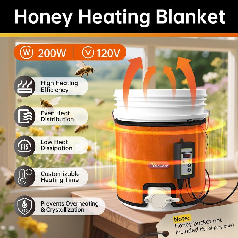 YeloDeer Upgraded 5 Gallon Honey Warmer Bucket Heater with Digital Display Timers Temperature Controller, Operates In 41-158℉, Insulated Pail Heater with Cutout for Gate Valve, 200W, 120V - Image 2